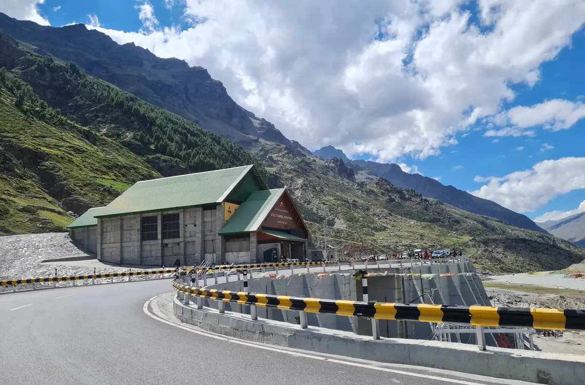 Approach road and portal building at the Atal Tunnel