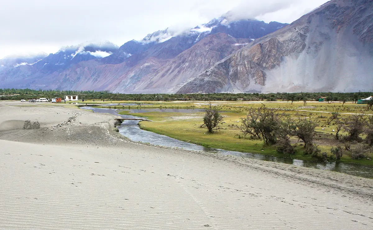 Hunder village and sand dunes in the Nubra Valley