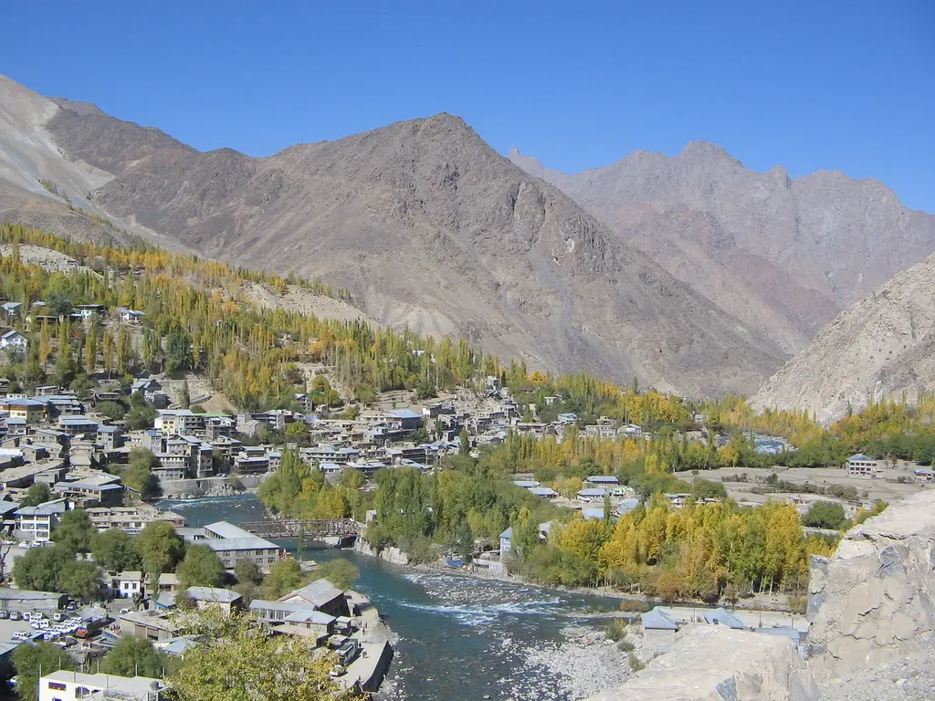 Panoramic view of Kargil town in its river valley