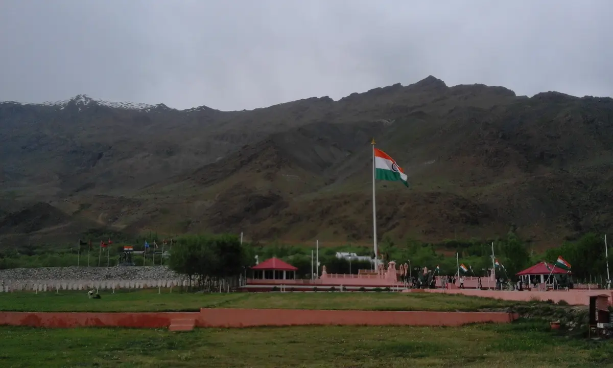The Kargil War Memorial at Drass with mountains behind