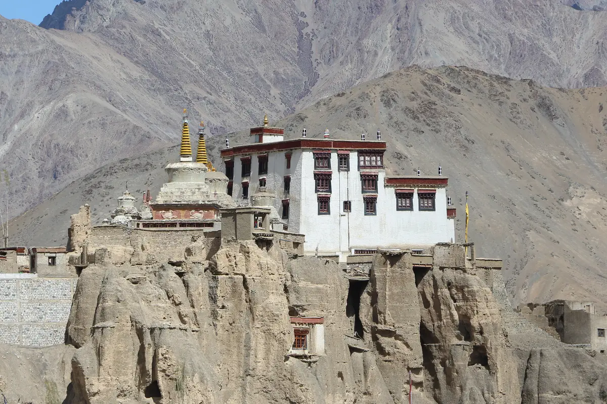 Lamayuru Monastery on a hilltop above eroded Moonland hills