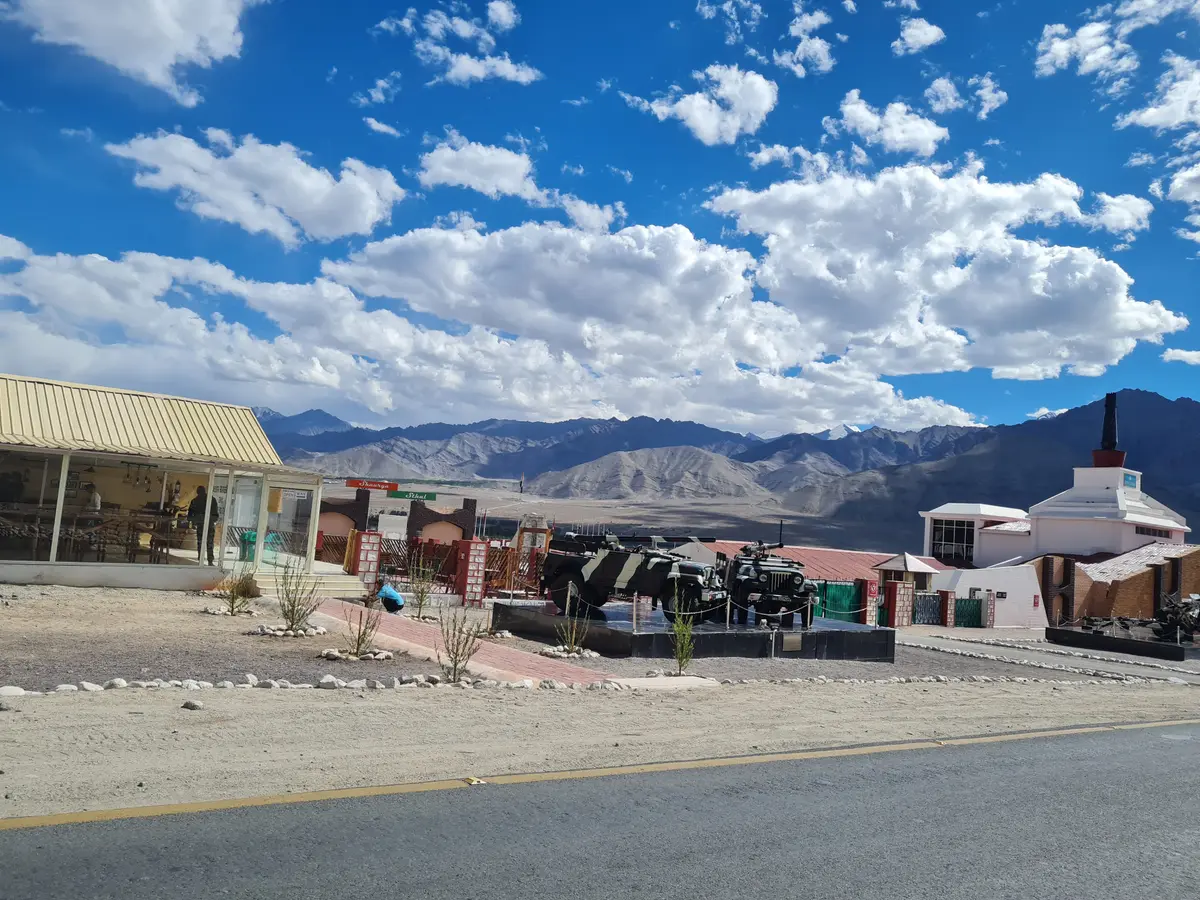 Outdoor exhibits and buildings at the Hall of Fame museum near Leh