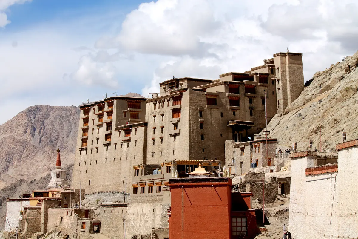 Leh Palace on its ridge above the old town in the morning light