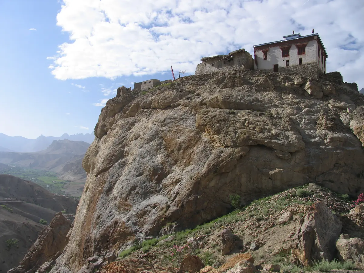 Mulbekh monastery on a ridge above the village