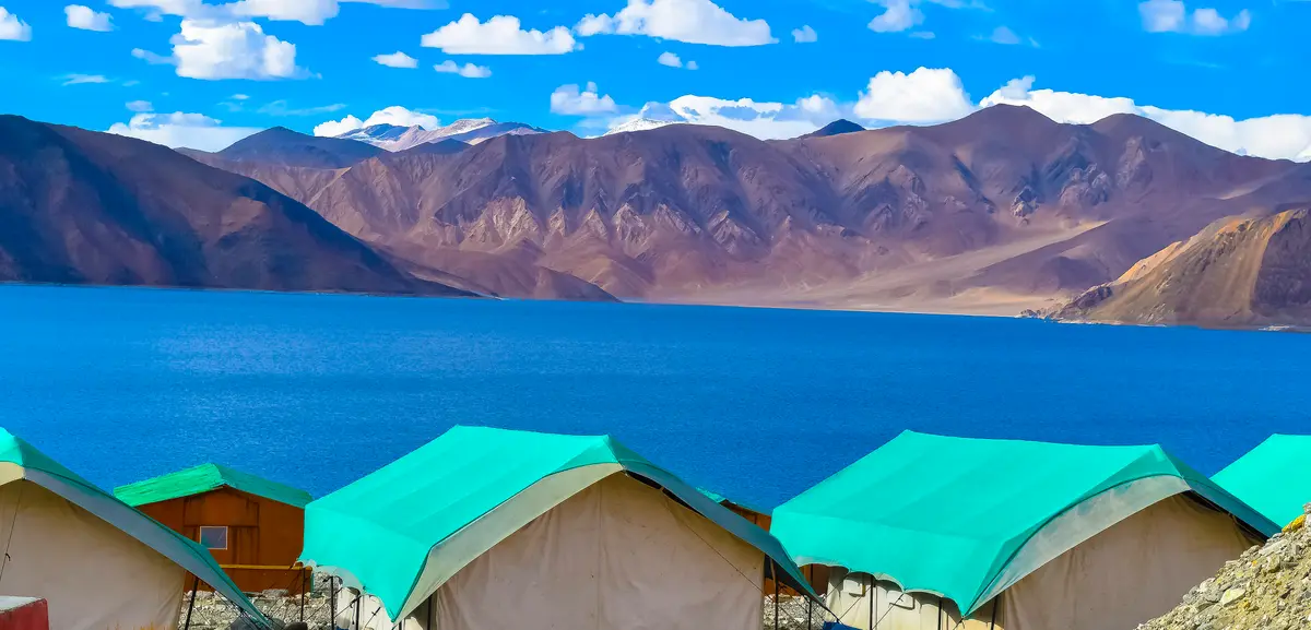 Tented camp beside the shore of Pangong Lake