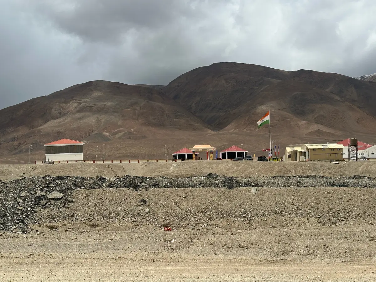 Buildings and the Indian flag at the Rezang La War Memorial site